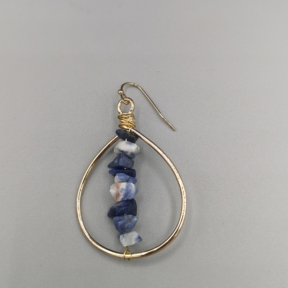 Real Natural Stone & Gold Tone Teardrop Hoop - Picture 3 of 3
